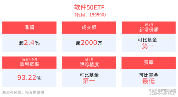 盈股网配资 软件板块全天领涨，金山办公涨超4%！大厂AI产品全球布局，软件50ETF(159590)大涨2.5%！