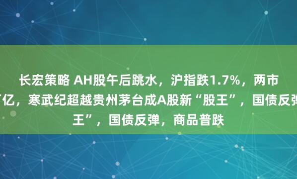 长宏策略 AH股午后跳水，沪指跌1.7%，两市成交再破3万亿，寒武纪超越贵州茅台成A股新“股王”，国债反弹，商品普跌